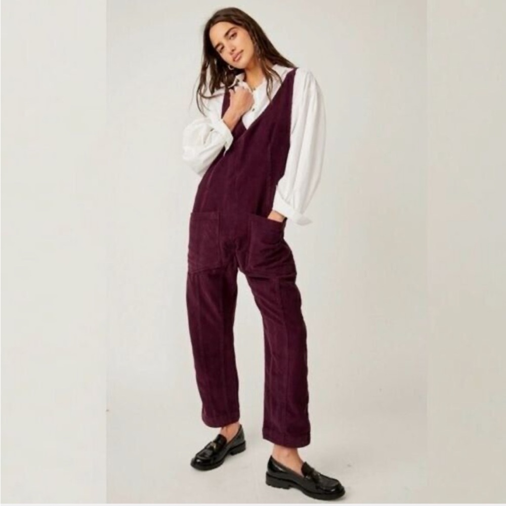 Free People || We the Free High Roller Cord Jumpsuit Overalls Plum Purple S